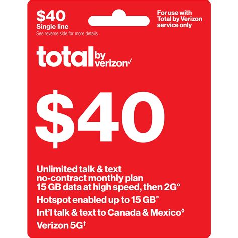 Total by Verizon $40 No-Contract Single-Device Unlimited Talk & Text Monthly Plan (15GB at High ...