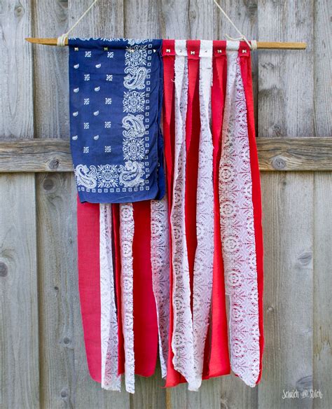 American Flag DIY with fabric scraps, lace, and a bandana.