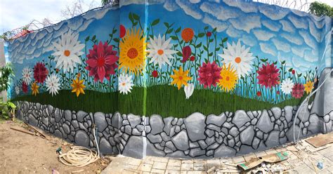 Flower wall mural outside in my garden. Street art #flower #mural #garden #rocks #painting #art ...