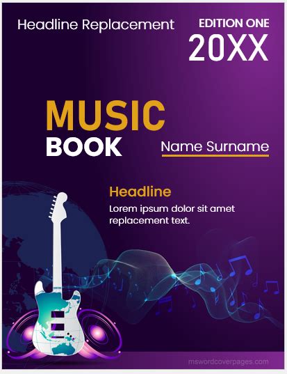 Music book cover page template | MS Word Cover Page Templates