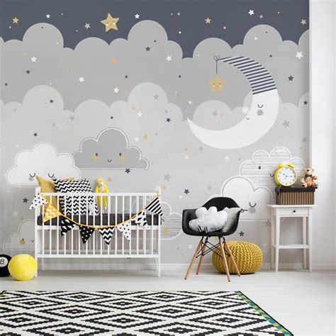 Dunelm Floating Clouds Grey Mural Kids Room Murals, Nursery Wall Murals, Bedroom Murals, Nursery ...