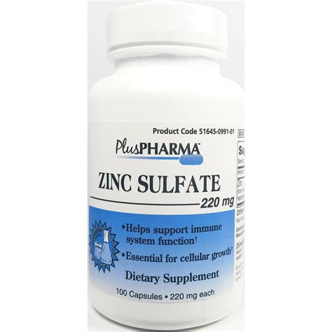 Zinc Sulfate, 220 mg (Immune Support) 100 Capsules by PlusPharma ...