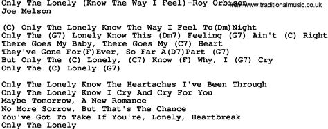 Country Music:Only The Lonely(Know The Way I Feel)-Roy ... - Lagudankuncinya - Song Chord Lyrics