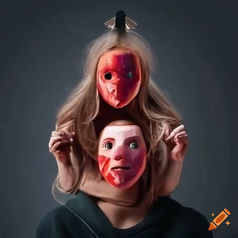 Friends wearing each other's faces as masks
