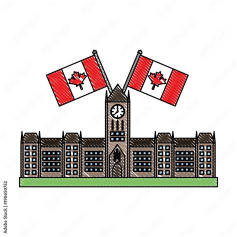 ottawa parliament monument canada with flags vector illustration ...