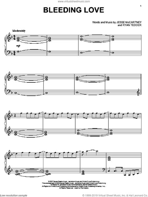 Lewis - Bleeding Love, (intermediate) sheet music for piano solo