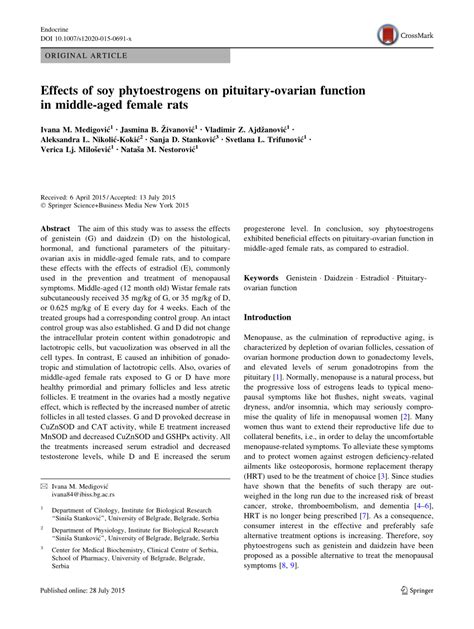 (PDF) Effects of soy phytoestrogens on pituitary-ovarian function in middle-aged female rats