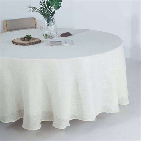 108" White Linen Round Tablecloth | Slubby Textured Wrinkle Resistant ...