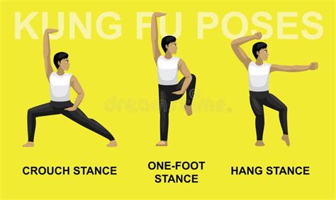 Kung Fu Poses Crouch Stance One-Foot Hang Cartoon Vector Illustration Stock Vector ...