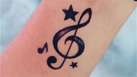 Very Easy Trick to make beautiful music symbol tattoo || small music ...