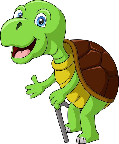 Cute old turtle cartoon walking with stick 21458238 Vector Art at Vecteezy