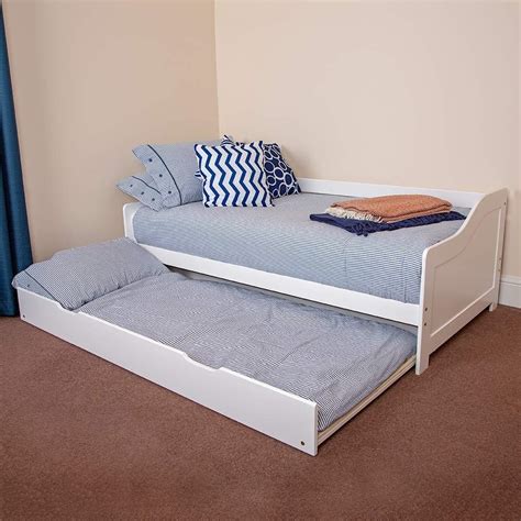 Wido WHITE WOODEN BED 3FT SINGLE DAY BED WITH PULL OUT UNDER BED ...