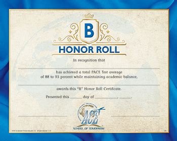 Honor Roll Certificate 88-93 Pkg 10