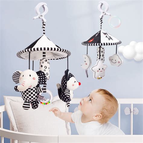 Black and White Baby Toys 0-3 Months Crib Bell, Car Seat Toys Stroller ...