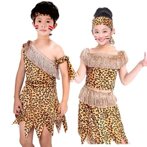 Leopard dancing dress wild man cosplay for girls Boys latino american ...