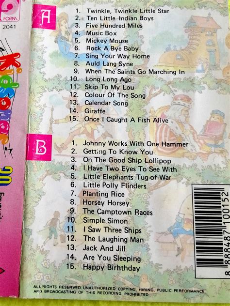 FORM CHILDREN'S CHOIR ~ kidsongs / 30 favourites nursery rhymes. (Rare) cassette tape not vinyl ...