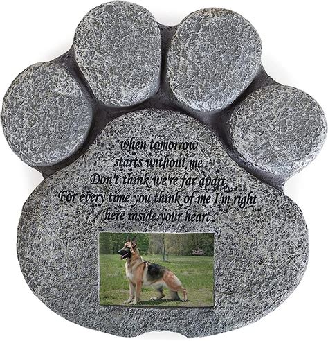 MrMrKura Paw Print Pet Memorial Stones Personalized with Picture Pet Tombstones for Cats Dogs ...