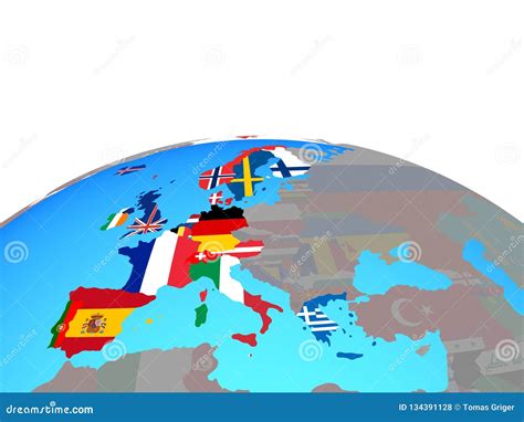 Map of Western Europe with Flags on Globe Stock Illustration - Illustration of bloc, west: 134391128