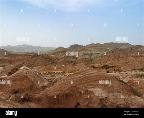 An aerial view of the rainbow mountains in Zhangye Danxia national ...