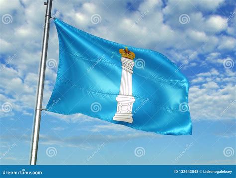 Ulyanovsk Oblast Region of Russia Flag Waving with Sky on Background Realistic 3d Illustration ...