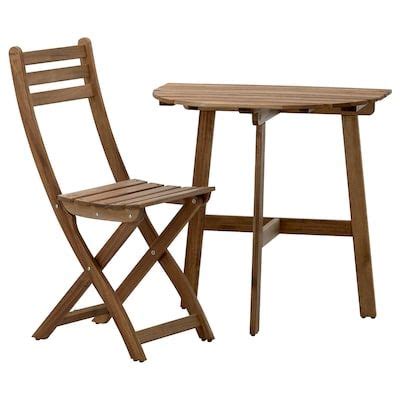 ASKHOLMEN Wall table+2 folding chairs,outdoor - gray/brown gray-brown stained - IKEA Ikea ...