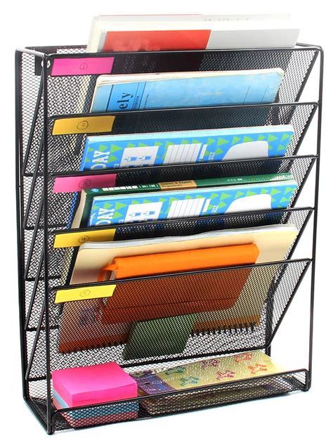 Wall-mounted Magazine Rack,5 Slot Hanging Document Filing System Mesh Wall Mounted File Holder ...