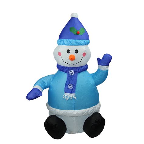 4' Inflatable Lighted Blue Snowman Christmas Outdoor Decoration ...