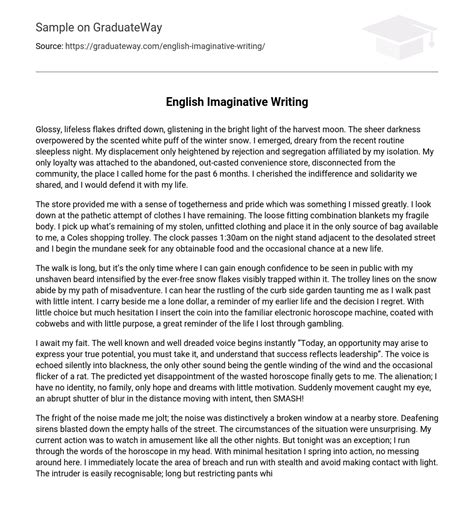 ⇉English Imaginative Writing Essay Example | GraduateWay