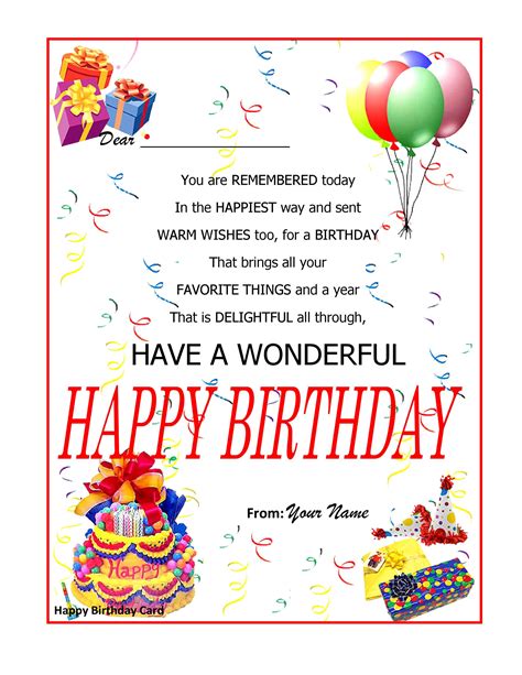 printable birthday wishes - birthday card template free download free ...