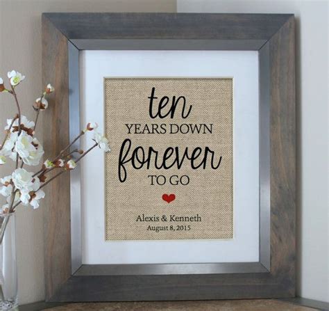 Ten Years Down Burlap Print, 10 Year Anniversary Gift, Gift for Husband, Gift for Her, 10th ...