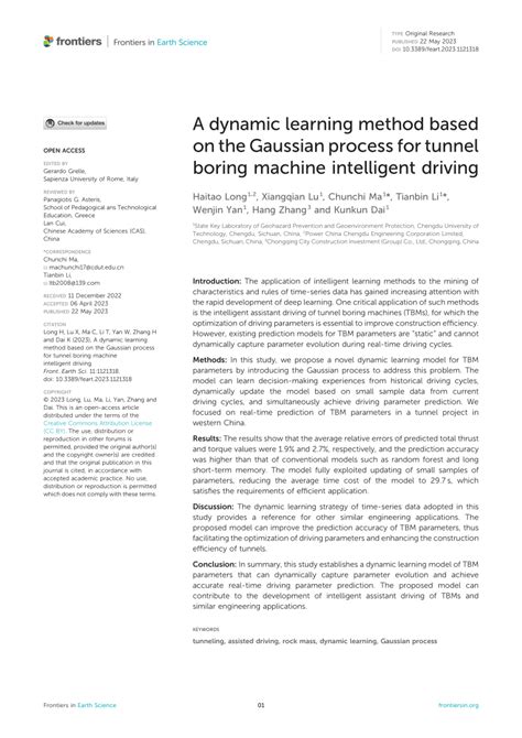 (PDF) A dynamic learning method based on the Gaussian process for tunnel boring machine ...