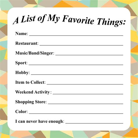 Favorite Things Printable