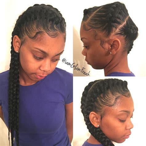 3 Goddess Braids to the side! Goddess Braids Hairstyles, African Braids Hairstyles, Braided ...