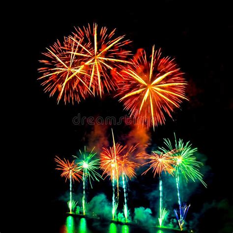 Colored Fireworks Display on Dark Sky Background. Stock Image - Image of celebration, effect ...