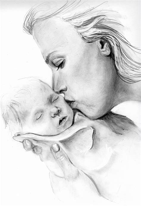 Mother Holding Baby Sketch at PaintingValley.com | Explore collection of Mother Holding Baby Sketch