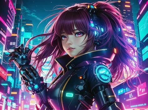 Premium AI Image | A vibranthaired anime girl a futuristic cityscape