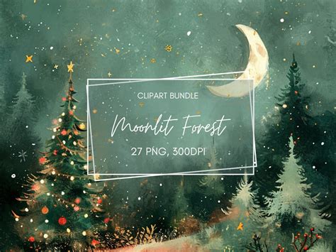 27 Moonlit Forest Watercolor Clipart, Watercolor Forest Background ...