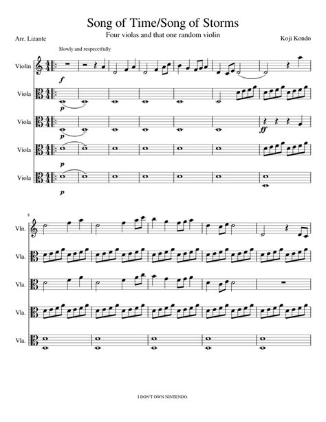 Song of Time/Song of Storms Sheet music for Violin, Viola (String Quintet) | Musescore.com