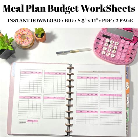 Printable Meal Plan Budget Worksheet Meal Planner PDF | Etsy