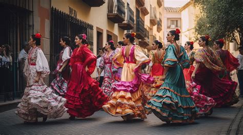 Women Dressed In Traditional Spanish Costume On An Urban Street ...