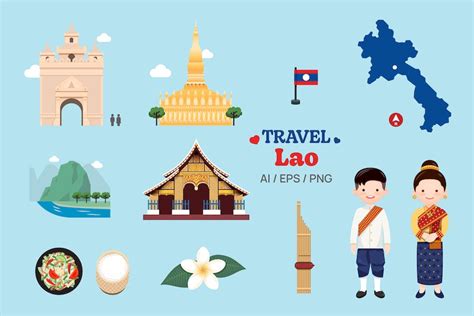 Travel Lao elements map and landmarks symbols, Graphics - Envato Elements