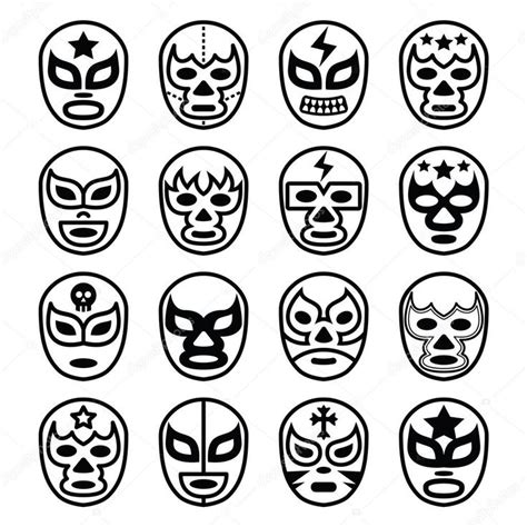 Vector icons set of maska worn during wrestling fights in Mexico ...