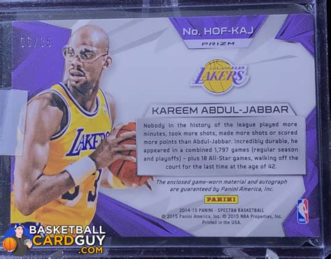 Kareem Abdul-Jabbar 2014-15 Panini Spectra Hall of Fame Autograph Mate ...