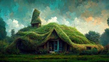 Premium Photo | Grass house concept art illustration