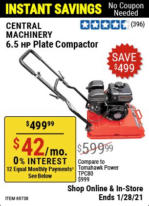 CENTRAL MACHINERY 6.5 HP Plate Compactor for $499.99 – Harbor Freight ...