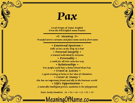 Pax - Meaning of Name