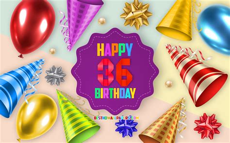 Download wallpapers Happy 36 Years Birthday, Greeting Card, Birthday Balloon Background ...