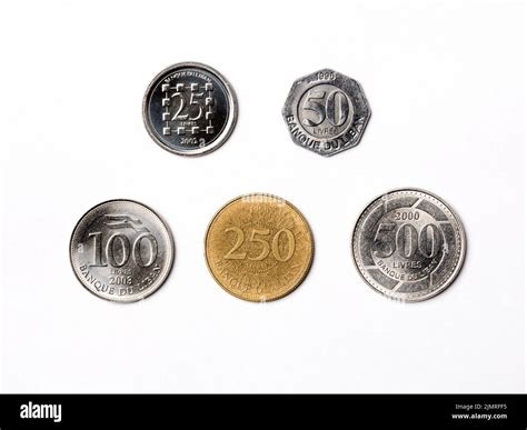 Lebanese coins on a white background - Pound Stock Photo - Alamy