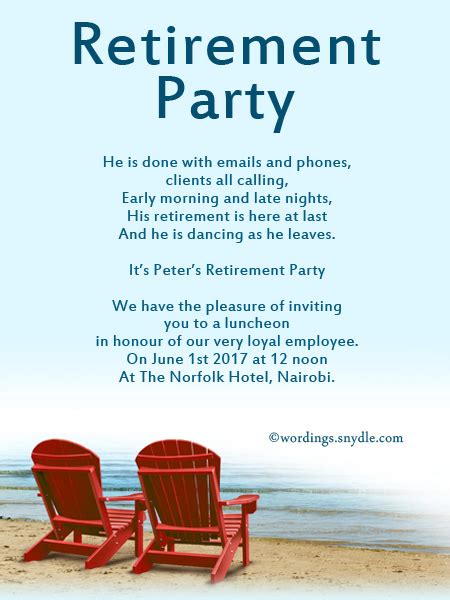 Retirement Party Invitation Wording Ideas and Samples - Wordings and ...