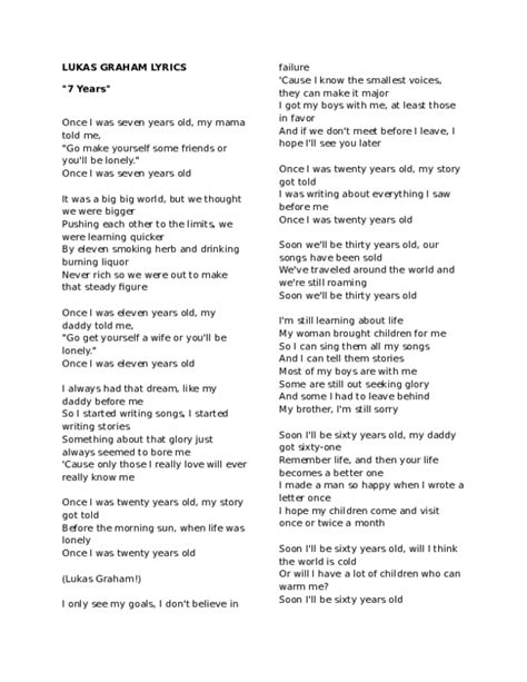 (DOC) LUKAS GRAHAM LYRICS "7 Years" | Esther Annie - Academia.edu